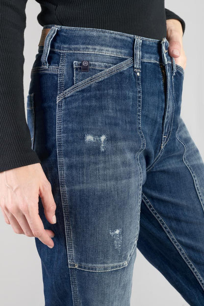 Detailansicht der Le Temps des Cerises 400/60 Union - HW Girlfriend Jeans in Destroy Blue N3 mit Used-Look und markanten Vordertaschen