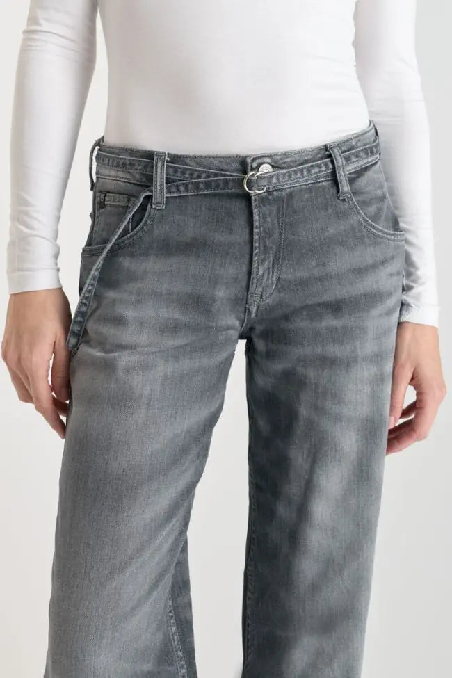 Le Temps Des Cerises Lauryn - Mid Waist Wide Leg - Grey Jeans, Detailansicht vom mittelhohen Bund und Gürtelschlaufen
