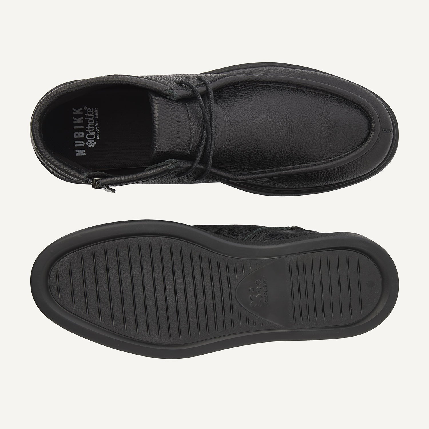 Nubikk Steve Ryan Mid - Black Leather Draufsicht und Sohle mit bequemer Innensohle und griffigem Profil