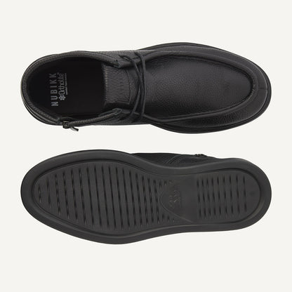 Nubikk Steve Ryan Mid - Black Leather Draufsicht und Sohle mit bequemer Innensohle und griffigem Profil