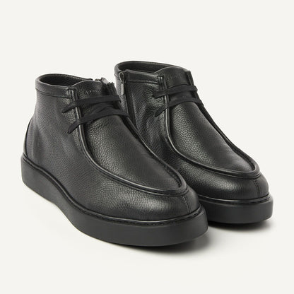 Nubikk Steve Ryan Mid Black Leather Schuhe in schwarzem Glattleder – Vorderansicht mit klarer Linienführung und Schnürung