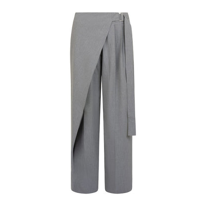 Vorderansicht der Off the Pitch Folded Xan Pants - Ultimate Grey mit asymmetrischem Overlay und weitem Schnitt