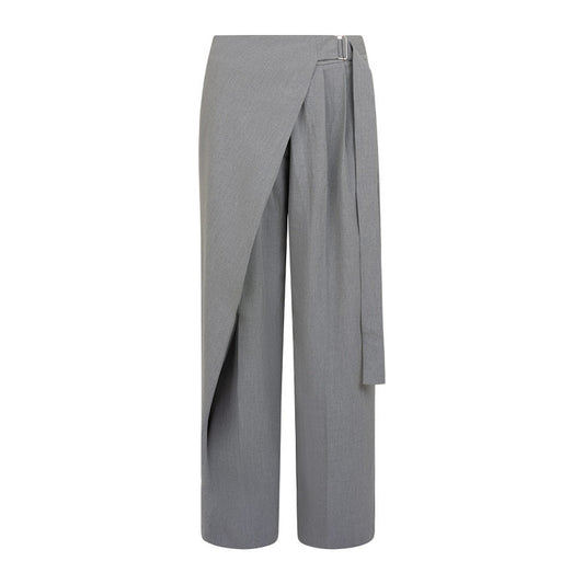 Vorderansicht der Off the Pitch Folded Xan Pants - Ultimate Grey mit asymmetrischem Overlay und weitem Schnitt