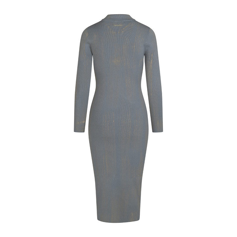Off The Pitch Knitted Bodycon Mud Dress Ultimate Grey – Rückansicht des figurbetonten Strickkleides mit langen Ärmeln