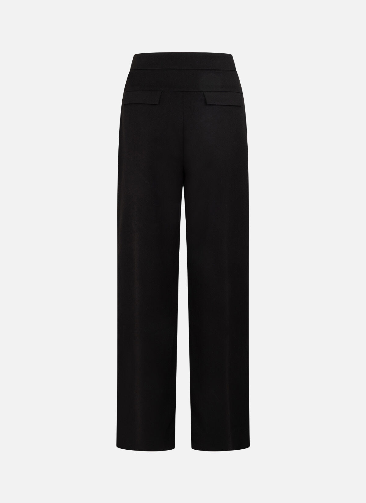 Off the Pitch Pleated Gaia Pants Black – Rückansicht der schwarzen High-Waist-Hose mit angedeuteten Gesäßtaschen und geradem Bein.