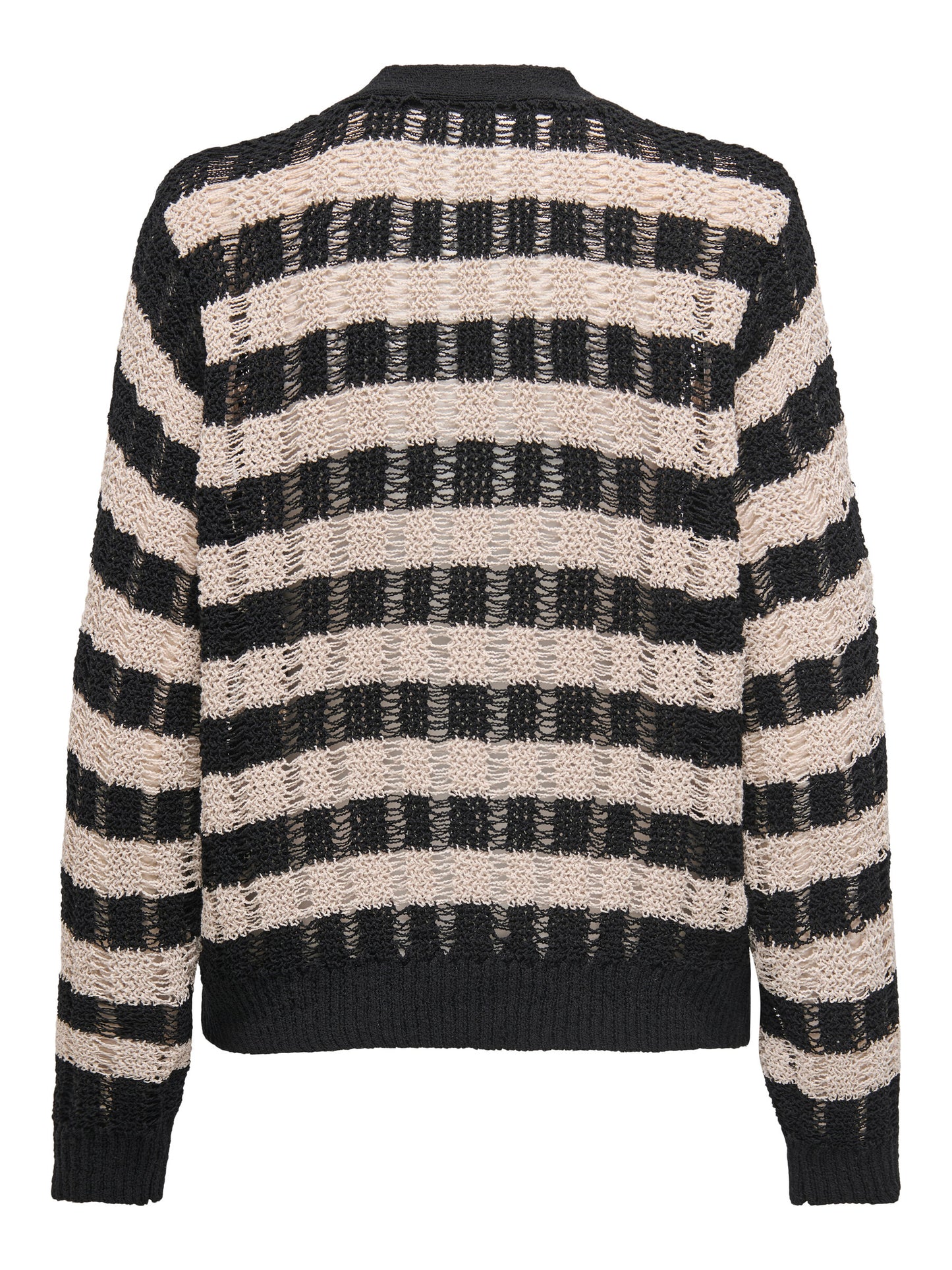 Rückansicht des Only Capri Cardigans mit grob gestricktem Streifenmuster.