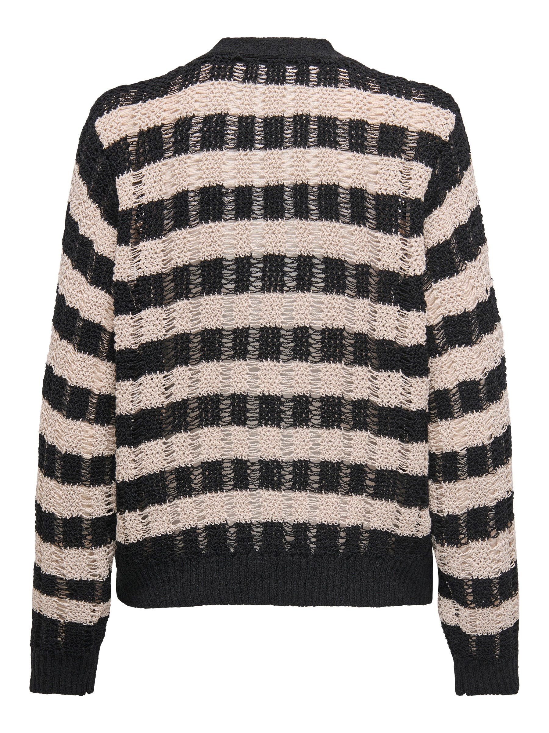 Rückansicht des Only Capri Cardigans mit grob gestricktem Streifenmuster.