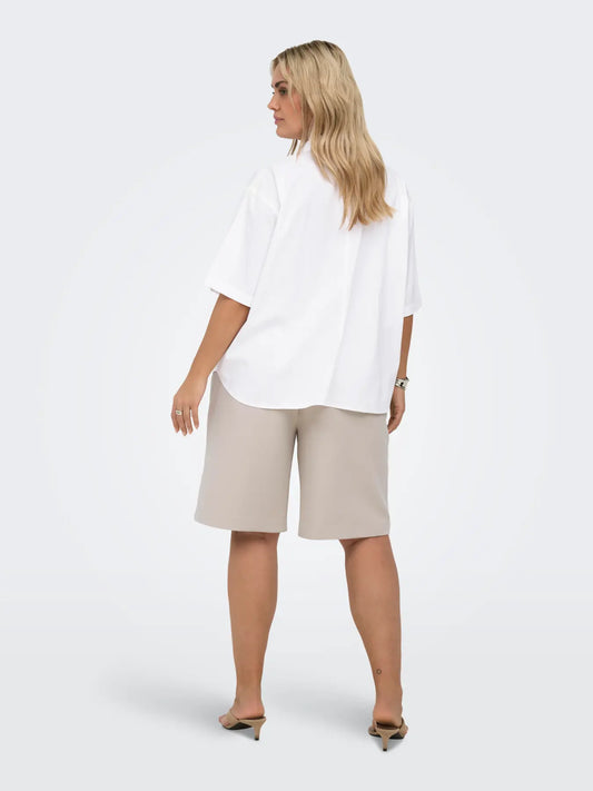 Only Carmakoma Bersa 2/4 Shirt - Bright White Rückansicht Damen Shirt Bluse in Weiß mit 2/4 Ärmeln und weitem Fit