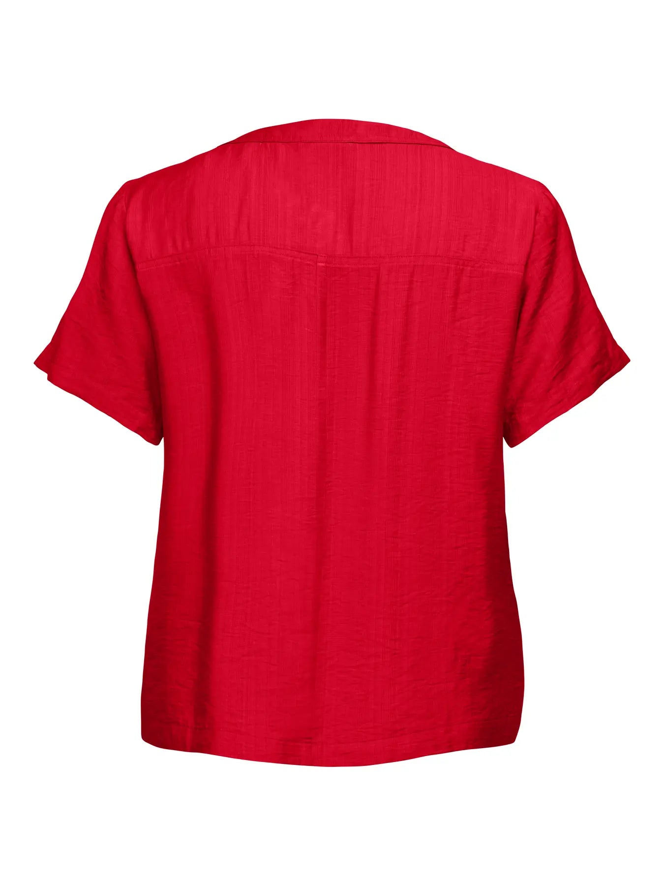 Only Carmakoma Camille V-Neck Top - Barbados Cherry, rotes Kurzarmshirt für Damen mit lockerem Schnitt, Rückansicht