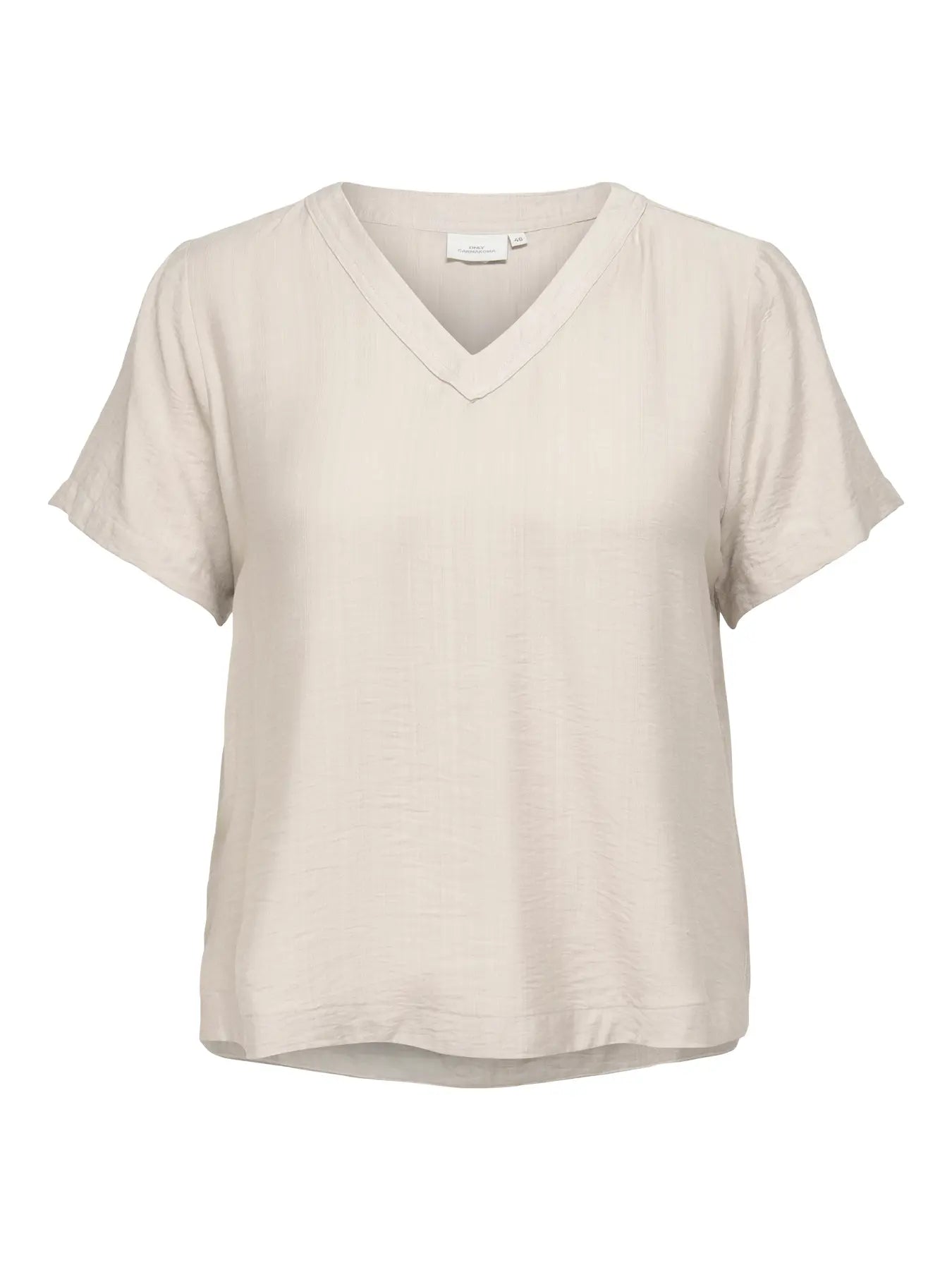 Only Carmakoma Camille V-Neck Top – Island Fossil, Damen Top mit V-Ausschnitt in heller Naturfarbe, Vorderansicht