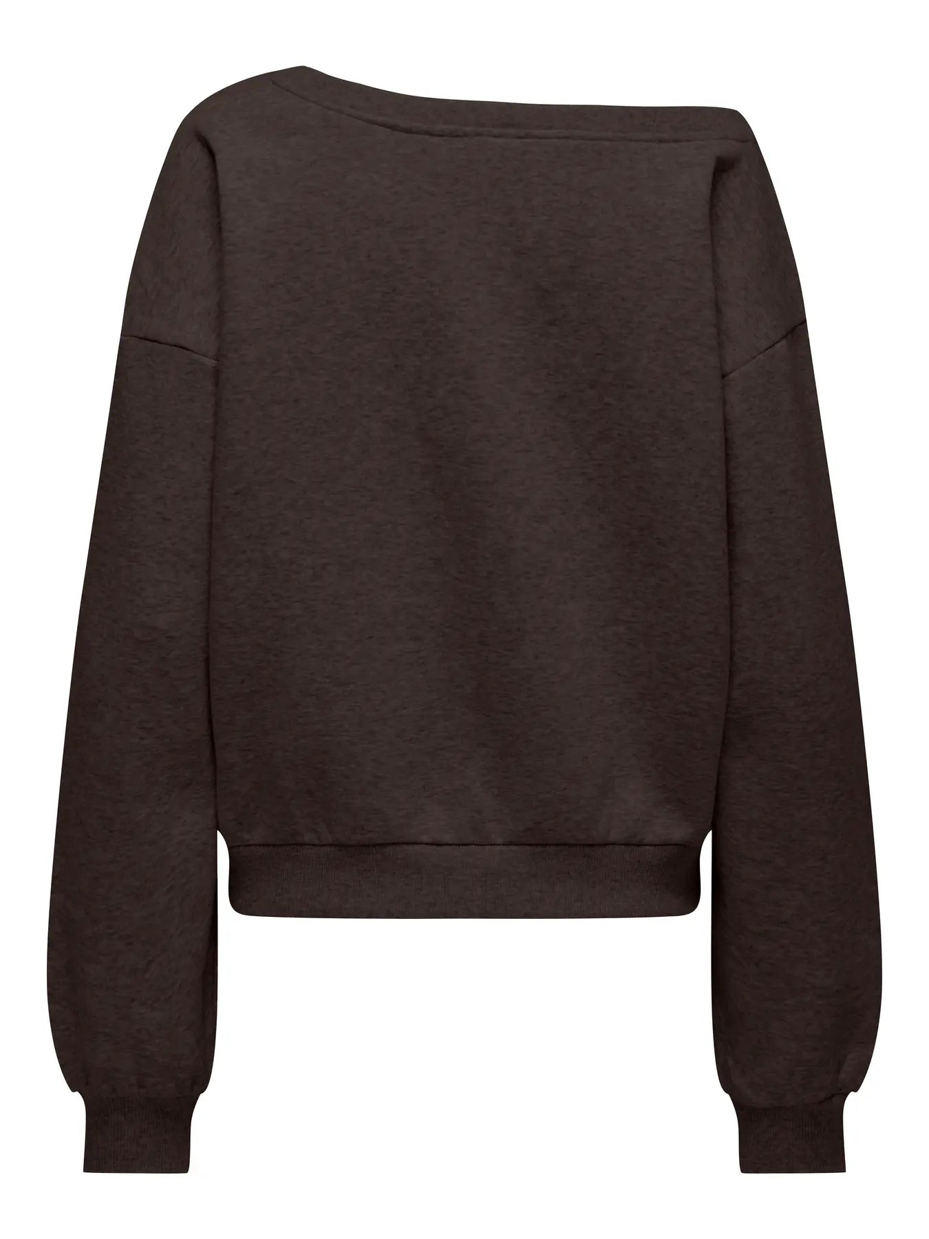 Only Rhina One Shoulder Sweat – Chocolate Torte, bequemer Damen-Sweater mit langen Ärmeln und One-Shoulder-Design in Braun, Rückansicht