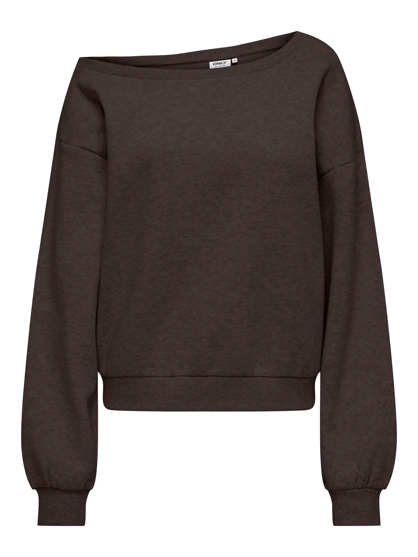 Only Rhina One Shoulder Sweat – Chocolate Torte, lässiger Damenpullover mit asymmetrischem One-Shoulder-Ausschnitt in Braun, Vorderansicht