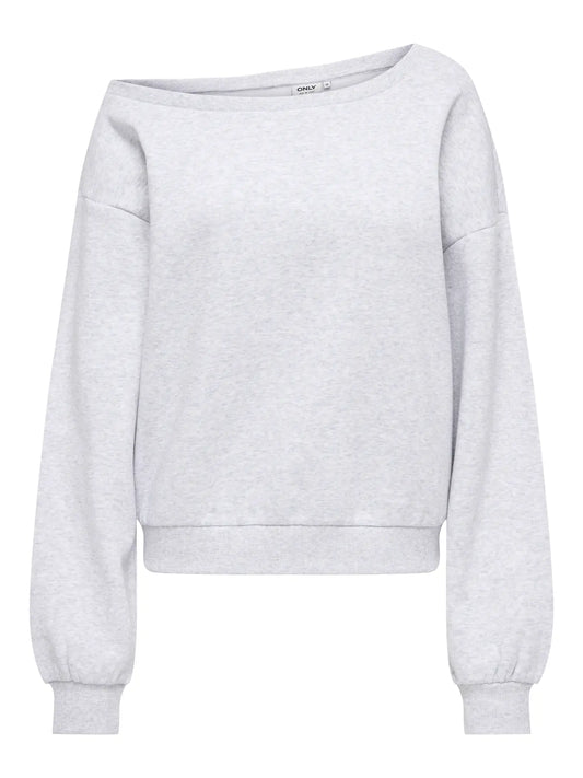 Only Rhina One Shoulder Sweat – Grey, graues Sweatshirt mit One-Shoulder-Ausschnitt und lockerem Schnitt