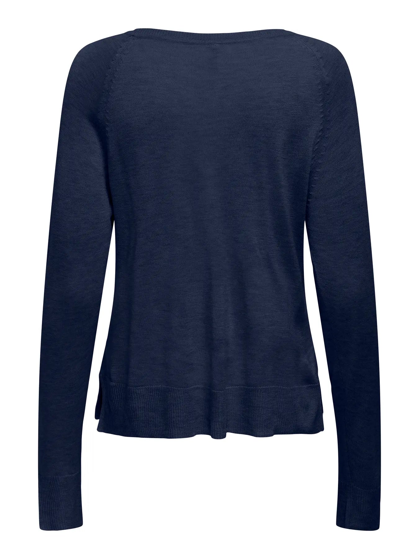 Rückansicht des Only Vienna Knit Pullovers in der Farbe Naval Academy Melange. Weicher Feinstrick mit klassischem Rundhalsausschnitt.