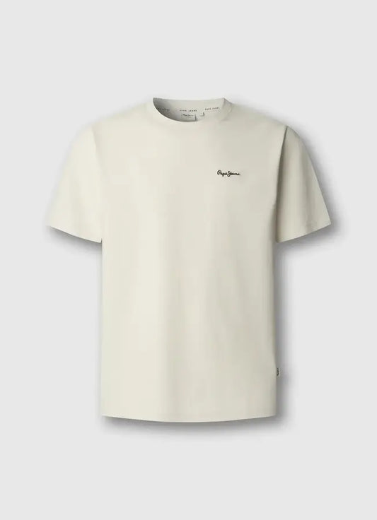 Pepe Jeans London Contrast Connor – Ivory White Herren T-Shirt in Ivory White mit Rundhalsausschnitt und dezentem Logo, Vorderansicht