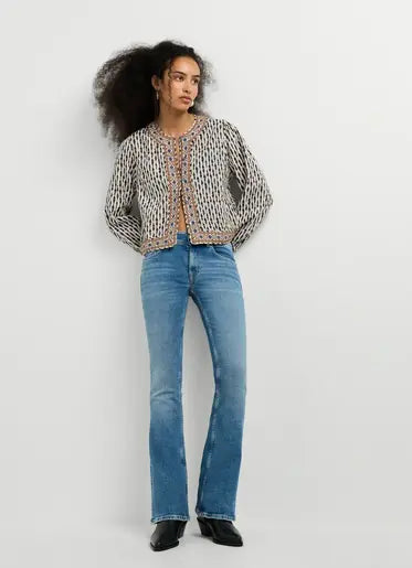 Pepe Jeans London Pimlico Low Waist Flare 3VD Damen Jeans in Blau – Vorderansicht mit Low Waist und ausgestelltem Bein