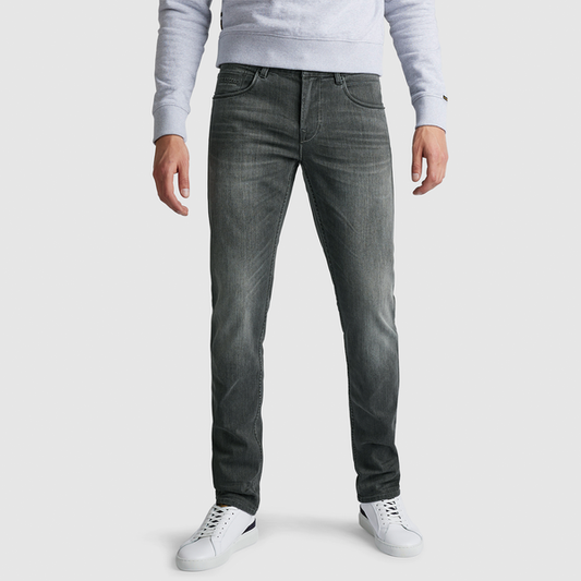 Vorderansicht der PME Legend Nightflight Jeans in der Farbe Regular Stone Mid Grey. Die Regular-Fit-Passform und der komfortable Stretch-Denim sorgen für optimale Bewegungsfreiheit und einen zeitlosen Stil.