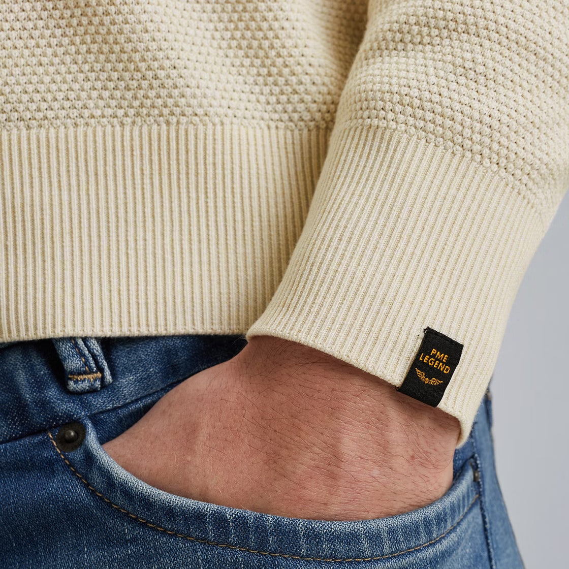 Detailansicht des PME Legend R-Neck Cotton Modal - Bone White Melee T-Shirts, weiches Material und hochwertige Verarbeitung