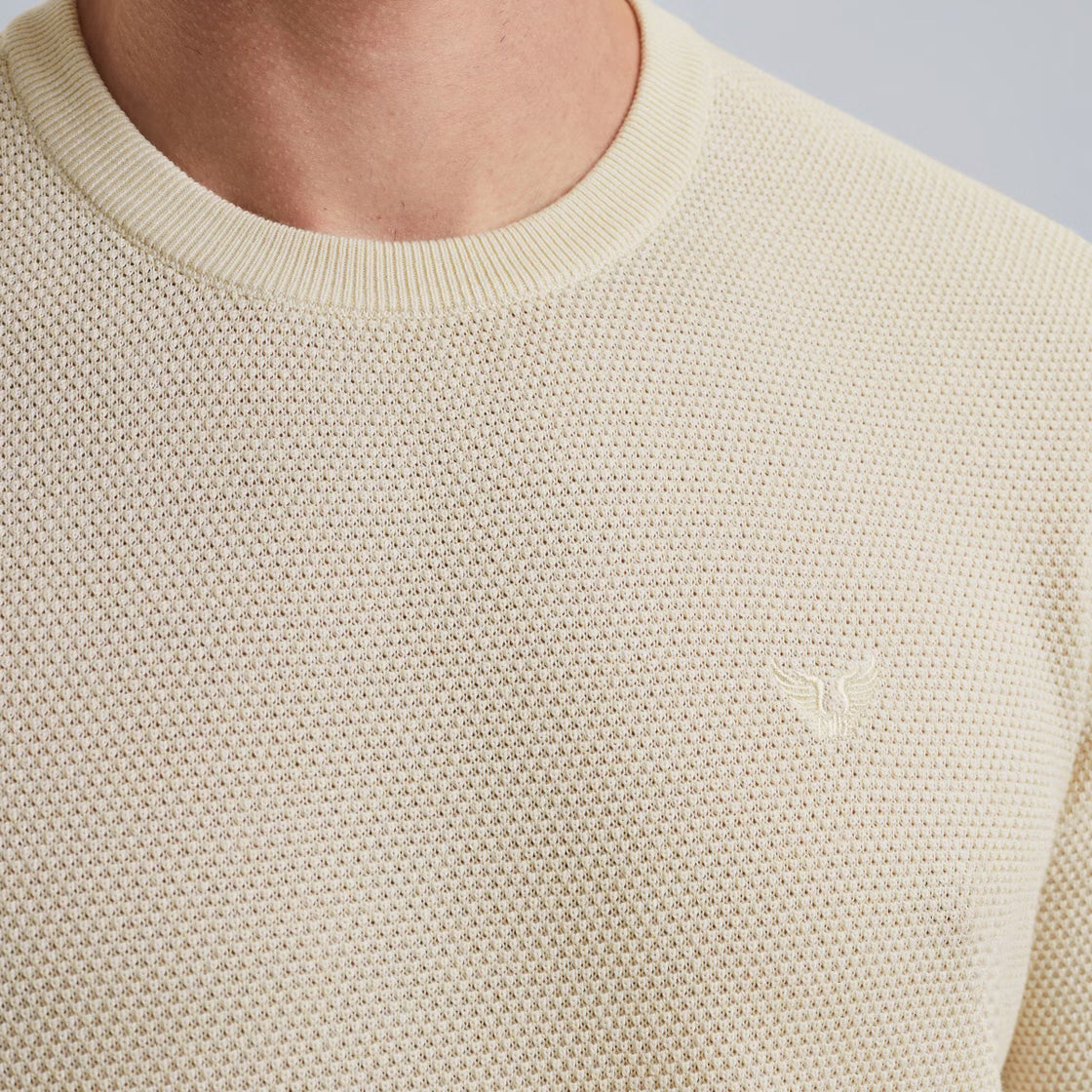 PME Legend R-Neck Cotton Modal - Bone White Melee T-Shirt in Rückenansicht am Model, zeitloses Design in Bone White Melee