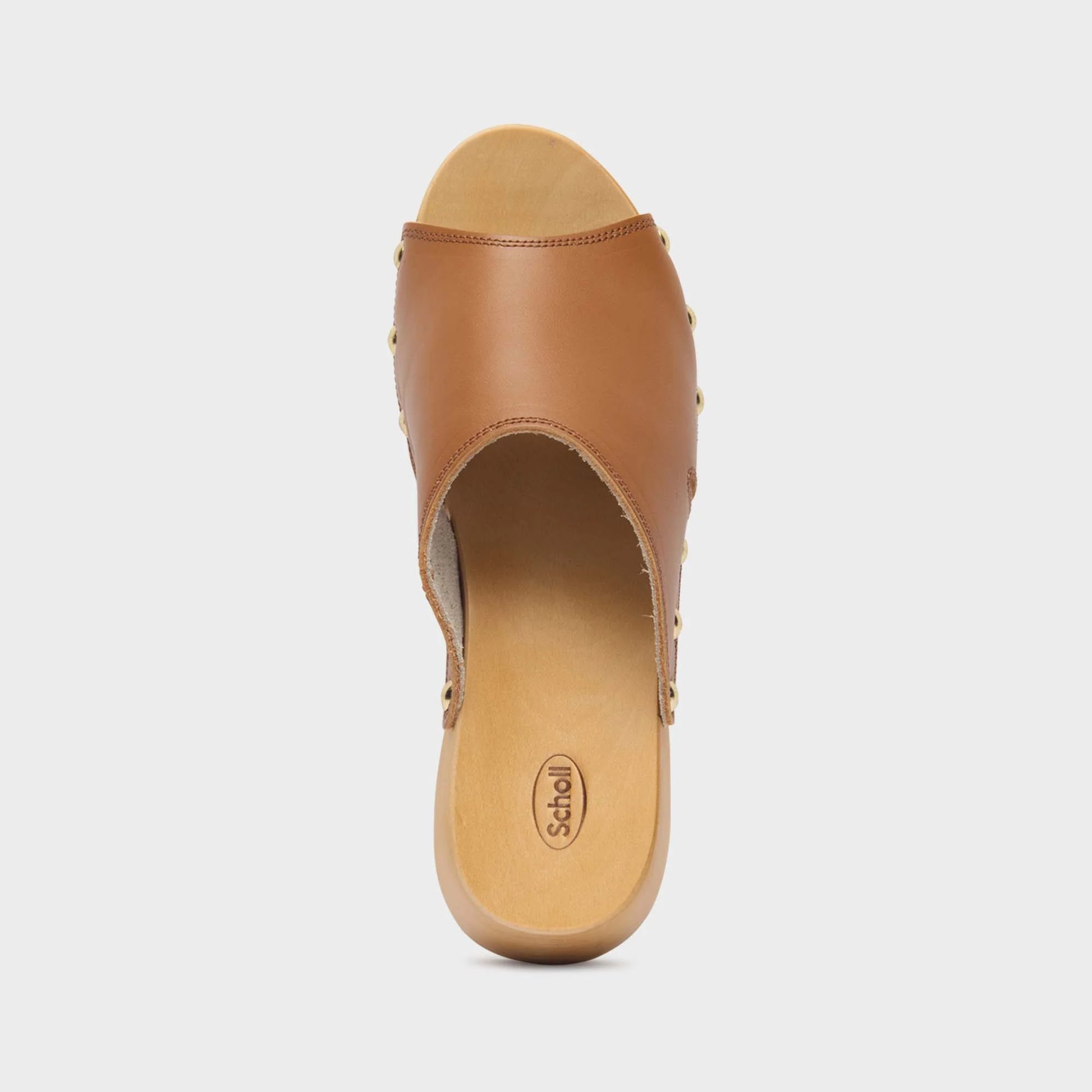 Scholl Pescura Wave - Cognac Draufsicht auf Holzfußbett und Lederobermaterial