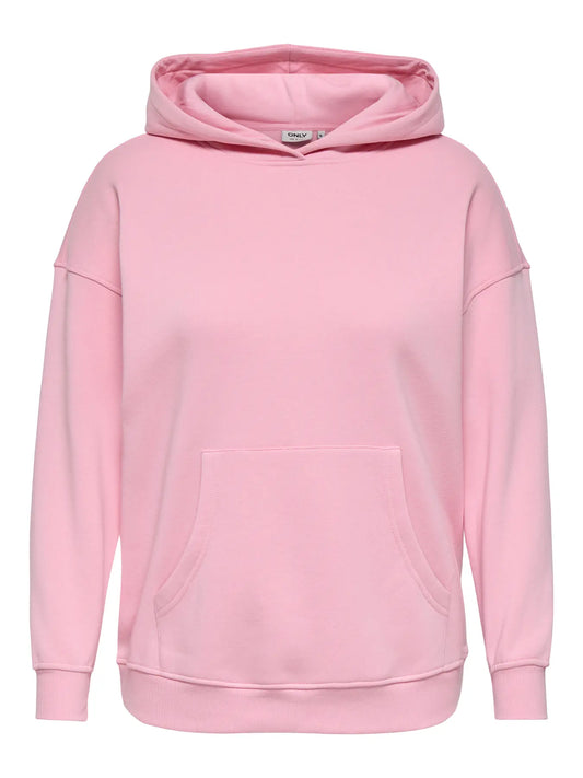 Only Carmakoma Adele Hood Sweat – Romance Rose, rosa Hoodie mit Kapuze und Kängurutasche in Vorderansicht