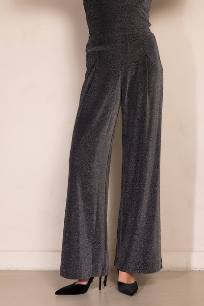 Zhrill Pala - Anthra Glitzerhose in Nahaufnahme, zeigt Bundfalten und glitzerndes Material im Detail.